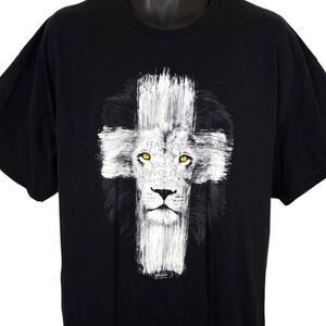 Christian T Shirt Mens Size 2XL Black Jesus Christ Lion Of Judah Revelation 5:5